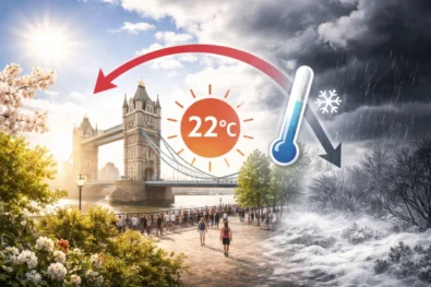 Weather tomorrow 8 April in London and Britain: 22&deg;C warm spike, Met Office forecast, rapid UK cooldown, early spring pattern explained, temperature drop and what it means this week