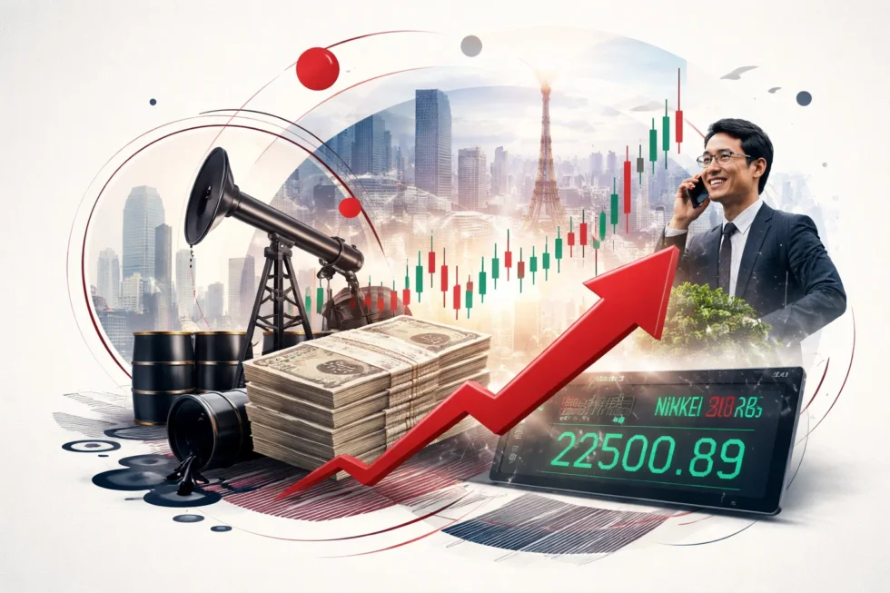 Nikkei 225 surges over 5% as oil prices plunge after US-Iran ceasefire tied to Strait of Hormuz, boosting Asia markets, easing inflation outlook and shifting global rate expectations.