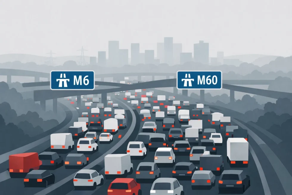 M6 and M60 traffic today on 8 April 2026 faces severe delays after incidents at Thelwall Viaduct and Eccles, with queues, lane closures and disruption across the North West motorway network.
