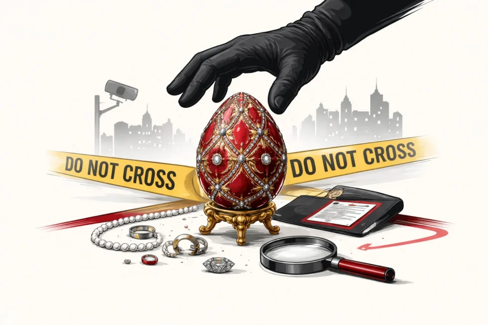 Faberge egg theft Soho London what is known: £2.2m stolen, jailed thief, court details, missing jewellery, police investigation timeline and facts