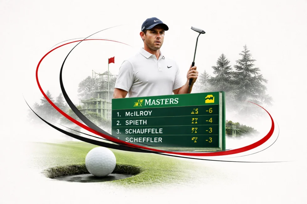 Masters leaderboard 2026 shows Rory McIlroy sharing the lead at Augusta National after a strong opening 67, with Sam Burns level and Scheffler, Rose and Lowry close behind in the US Masters