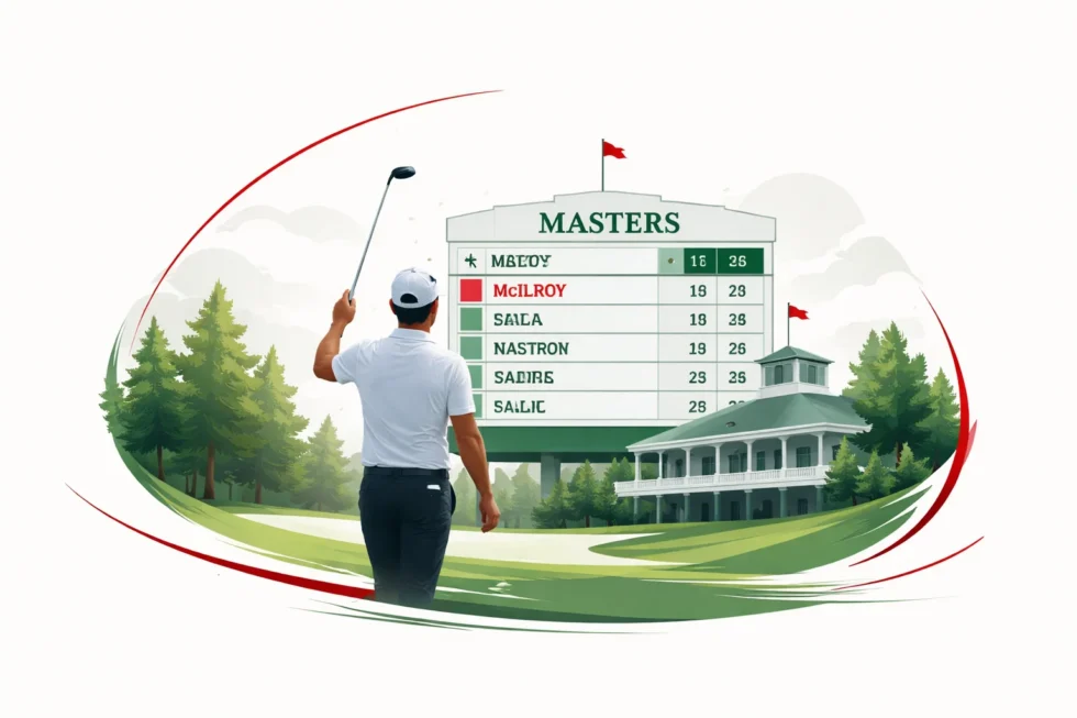 Masters leaderboard 2026 shows Rory McIlroy sharing the lead at Augusta National after a strong opening 67, with Sam Burns level and Scheffler, Rose and Lowry close behind in the US Masters