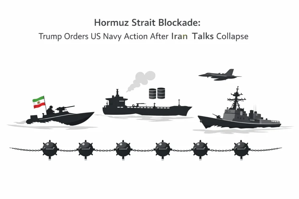 Trump orders US Navy to blockade Strait of Hormuz and intercept vessels after failed Iran talks on April 12 2026, raising risks for global oil supply and maritime routes.