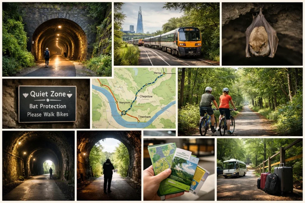 Tidenham Tunnel reopening 2026 near Chepstow with exact coordinates, opening times, travel from London, access rules, Wye Valley Greenway route, bat protection and visitor guidance.
