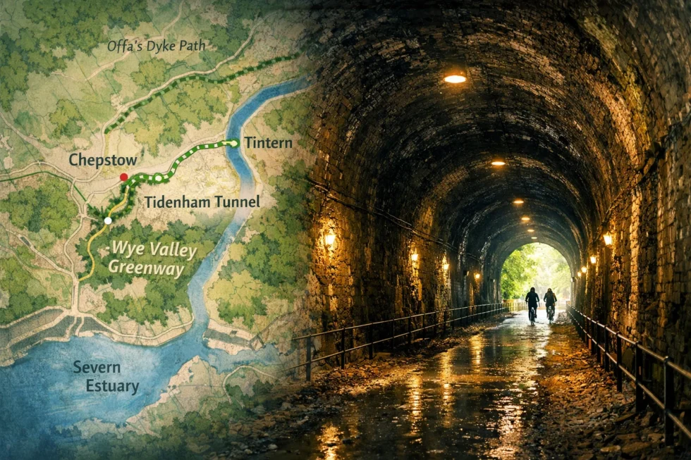 Tidenham Tunnel reopening 2026 near Chepstow with exact coordinates, opening times, travel from London, access rules, Wye Valley Greenway route, bat protection and visitor guidance.