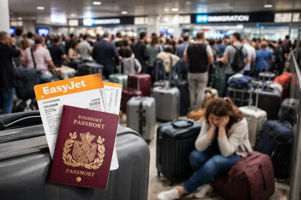 easyjet Milan passengers stranded as 100 miss Manchester flight after 3-hour queues at Milan Linate Airport. Border control delays and EES checks disrupt UK-bound travel.