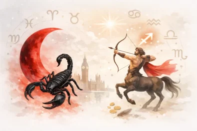 Horoscope today 14 April 2026 London shows Moon shifting from Scorpio to Sagittarius, affecting zodiac signs, money decisions, health stability and behaviour under weak geomagnetic conditions and rising energy