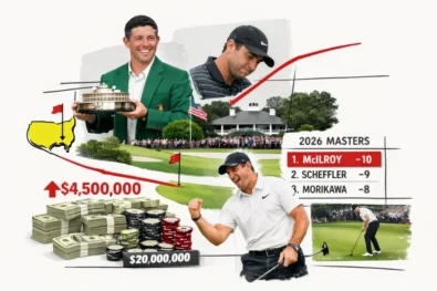 In 2026 at Augusta National Rory McIlroy won the Masters, earning $4.5M, beating Scheffler by one shot, with a $20M purse and full Masters 2026 results and payouts