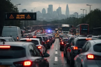 London traffic now shows road closures in Mitcham and Barkingside after incidents, with delays building across A13, A12 and North Circular as congestion increases today.