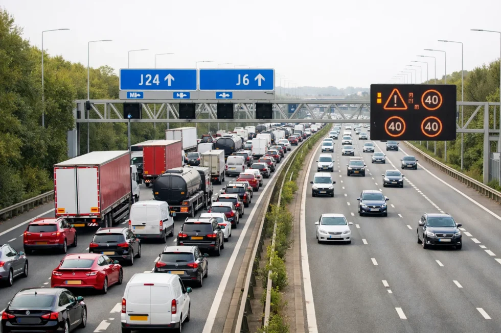 M1 traffic today is slowing as congestion builds at J6, J24 and key junctions, with delays expected into the evening. Drivers face disruption across one of the UK’s busiest motorway routes.