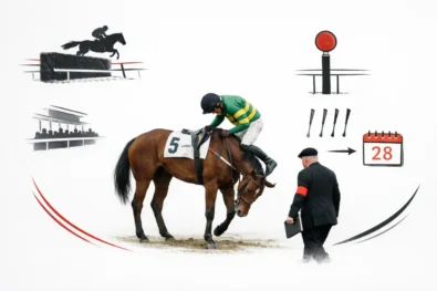 Laafi disqualified at Aintree Grand National Festival on April 2026 after jockey Patrick O&rsquo;Brien used whip 11 times, exceeding limits by four and receiving a 28-day ban.