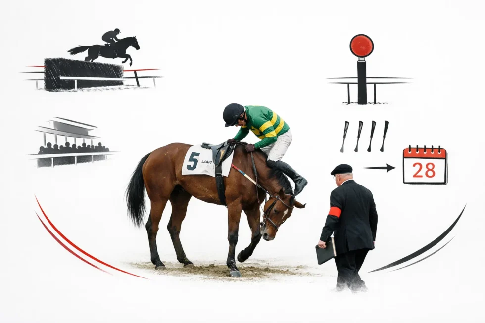 Laafi disqualified at Aintree Grand National Festival on April 2026 after jockey Patrick O’Brien used whip 11 times, exceeding limits by four and receiving a 28-day ban.