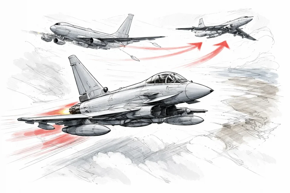 RAF jets scrambled on 14 April 2026 near Shetland after a suspected Russian aircraft approached UK airspace. Typhoon fighters tracked the contact, which remained in international airspace.