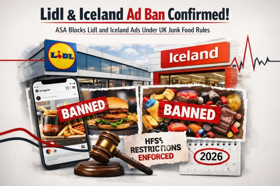 Lidl Iceland ad ban confirmed as ASA blocks supermarket ads under UK HFSS rules. Instagram and publisher campaigns breached law, forcing major changes in digital food advertising.