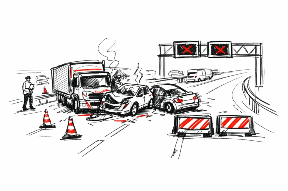 M6 southbound near Cannock remains disrupted on 16 April after a multi-vehicle collision between J12 and J11a, with two lanes closed, queues on approach and traffic still restricted during recovery operations