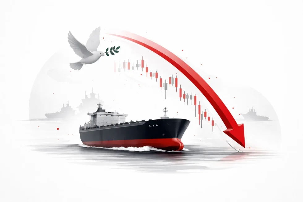 Brent crude price falls after Strait of Hormuz open confirmed during ceasefire, easing oil supply fears as markets react to shipping recovery but remain volatile on geopolitical risks