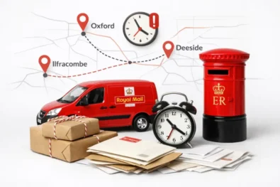 Royal Mail delays UK affect postcodes on 17 April 2026 as delivery offices in Oxford, Ilfracombe and Deeside face staff shortages, causing parcel and letter delivery disruption today.
