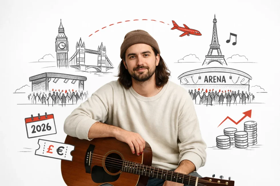 Noah Kahan Tickets prices and Noah Kahan Tour 2026 dates as UK, Dublin and Europe shows sell out rapidly amid surging demand, resale price spikes and arena expansion across markets
