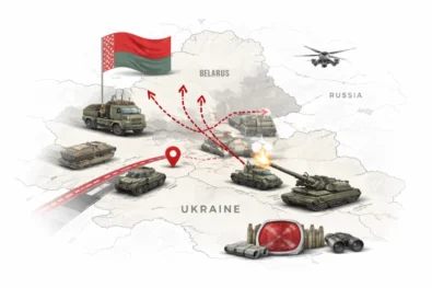Belarus features in Ukraine war briefing as Zelenskyy cites intelligence on Russian road building, artillery positions and force regrouping near border, raising concern over renewed northern front