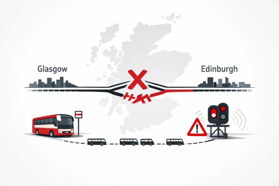 Glasgow Edinburgh rail disruption forces ScotRail to cancel trains via Carstairs on 17 April as Network Rail engineering works close lines and signalling fault near Paisley adds delays