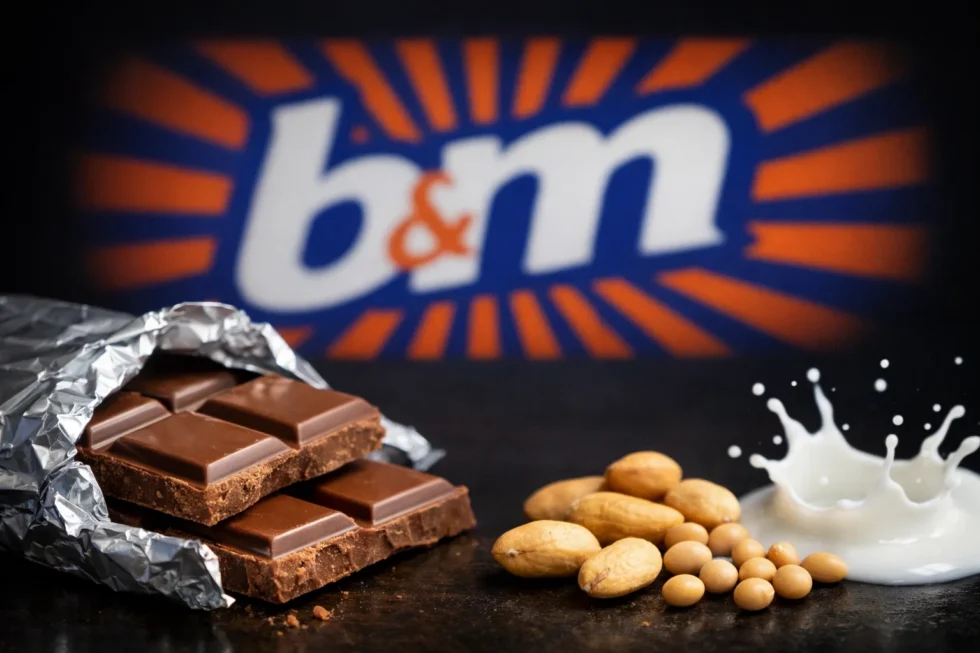 B&M Home Bargains chocolate recall issued 20 April 2026 at 11:08 over missing allergen labels. Milk, peanuts and soya undeclared in English, posing serious allergy risk to UK shoppers.