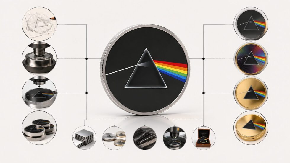 Pink Floyd coin debuts as Royal Mint unveils Dark Side of the Moon prism design by Henry Gray, with £18.50 start price, gold £200 edition and global collector demand in 108 countries