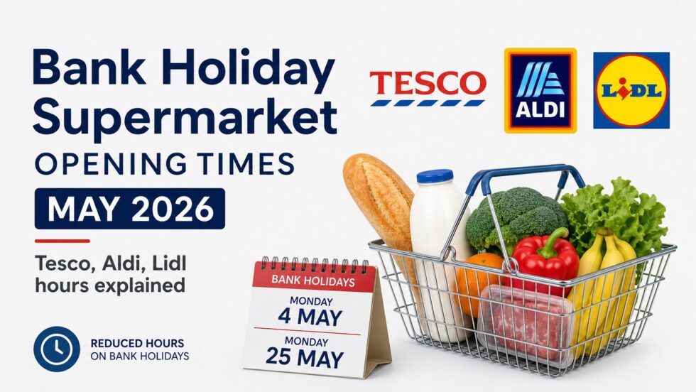 Bank holiday supermarket opening times May 2026: Tesco, Aldi and Lidl hours for 4 and 25 May, including reduced closing times, peak shopping hours and UK store guide