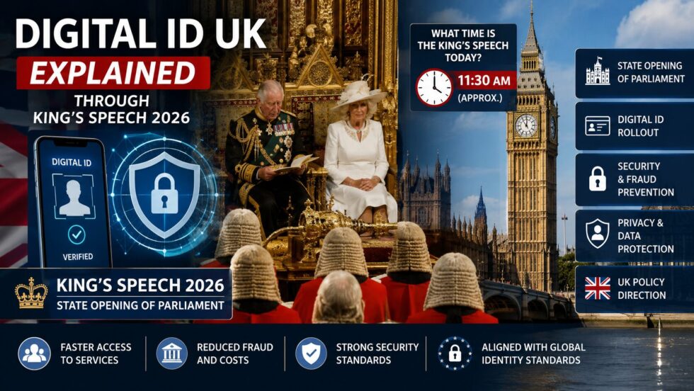 Digital ID UK explained through King’s Speech 2026: what time is the king’s speech today, state opening of parliament, digital identity rollout, security, privacy and UK policy direction.