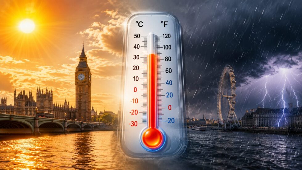 London weather forecast 30 May 2026 predicts the end of the UK heatwave with thunderstorms, heavy rain and cooler air moving into London and southern England this weekend.