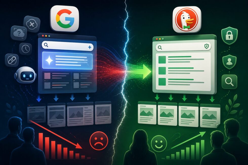 Google AI Search backlash grows as users question AI Overviews, search accuracy and control. DuckDuckGo reports rising demand from people seeking traditional search results.