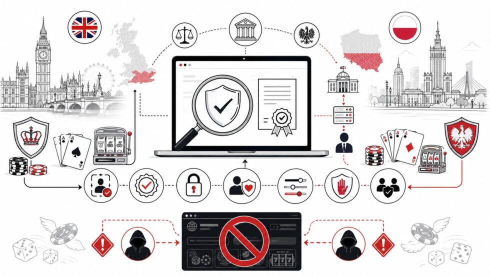 For readers comparing Britain and Poland, a responsible news guide or legal gambling catalogue should help users understand how to verify a register of licensed operators before registration, rather than treating casino bonuses or foreign licence badges as proof of legality.