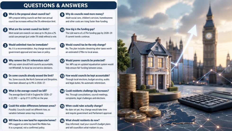 Council tax rises could exceed the current 5% limit under an APPG plan for Andy Burnham. See the existing rules, average 2026 bill, proposed property bands and what could change for households.