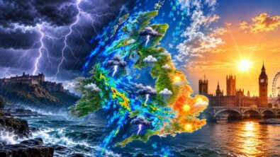 UK weather heatwave thunderstorms bring flash-flood risks to Northern Ireland and Scotland, while hot, humid conditions persist in eastern and south-east England before cooler weather arrives today!
