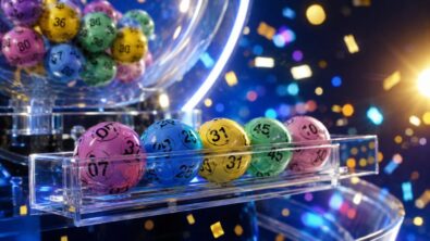 National Lottery Set For Life lottery machine with colourful numbered balls during the official draw, illustrating the Set For Life results for Monday, 3 August 2026.