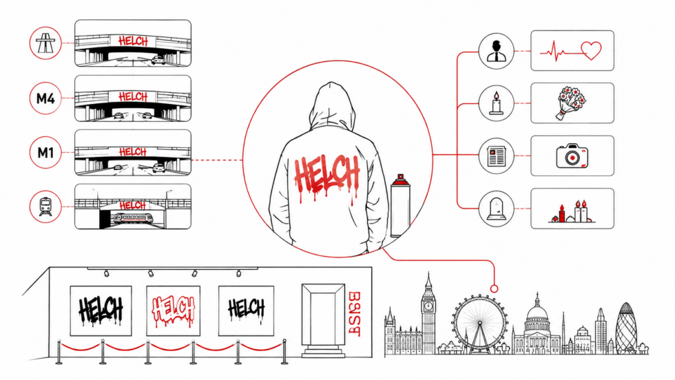 What happened to Helch? The anonymous graffiti artist whose HELCH tags appeared on the M25, M4, M1, railway bridges and across London has died aged 34. Here is what is known about his death, his motorway graffiti and his final BSMT exhibition.