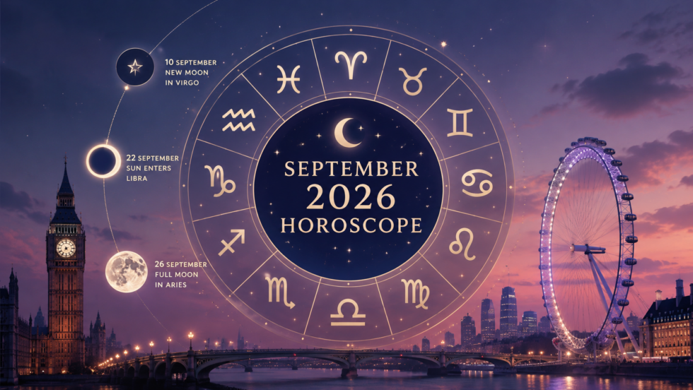 September 2026 horoscope for every zodiac sign in London: love, work, money and relationships, plus the New Moon, Full Moon, autumn equinox and the month’s key astrology dates.