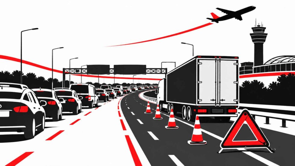 What caused M23 traffic delays near Gatwick Airport on 14 October 2026? A broken-down lorry blocked one southbound lane before Junction 9, creating a two-mile queue before the incident cleared at 11.37am.